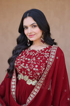 Designer Faux Blooming Anarkali Gown with Embroidered Dupatta