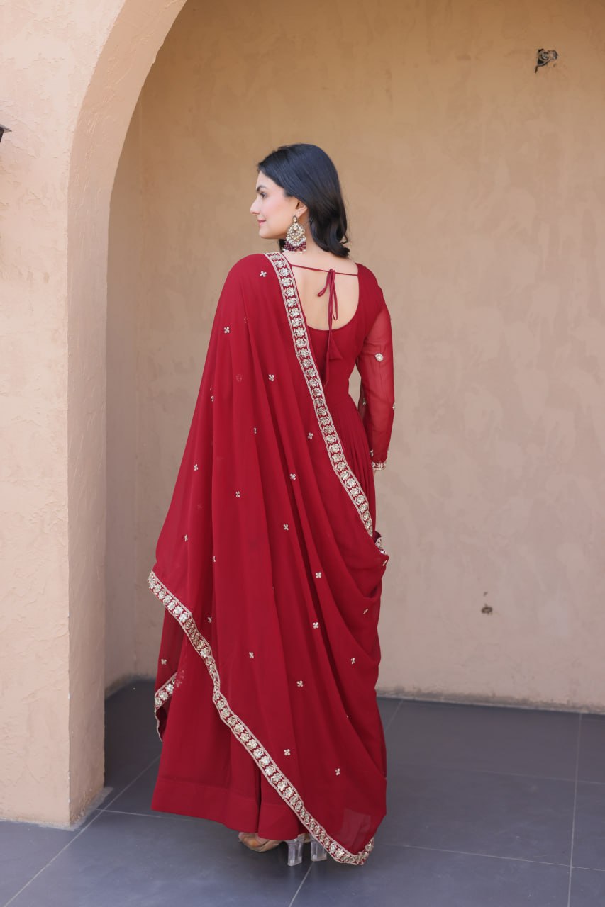 Designer Faux Blooming Anarkali Gown with Embroidered Dupatta