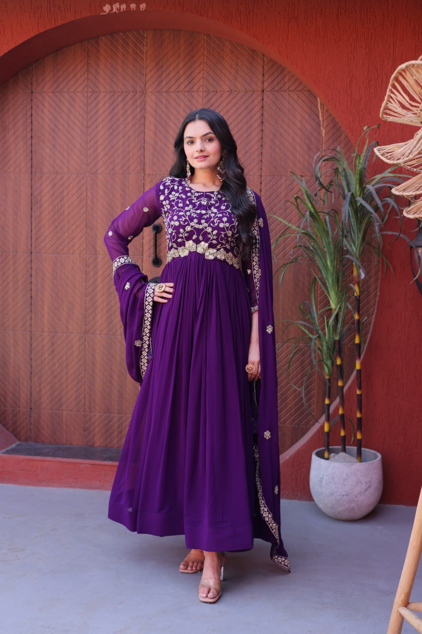 Designer Faux Blooming Anarkali Gown with Embroidered Dupatta