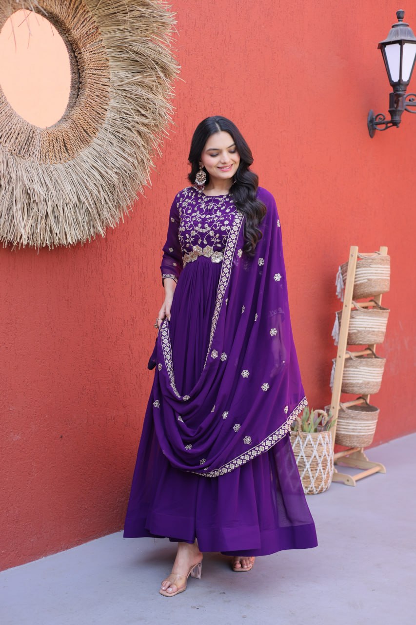 Designer Faux Blooming Anarkali Gown with Embroidered Dupatta