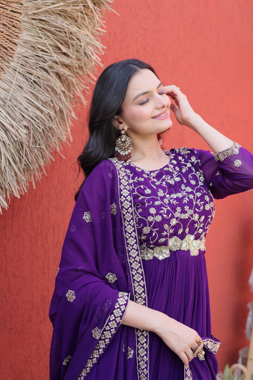 Designer Faux Blooming Anarkali Gown with Embroidered Dupatta