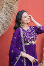 Designer Faux Blooming Anarkali Gown with Embroidered Dupatta