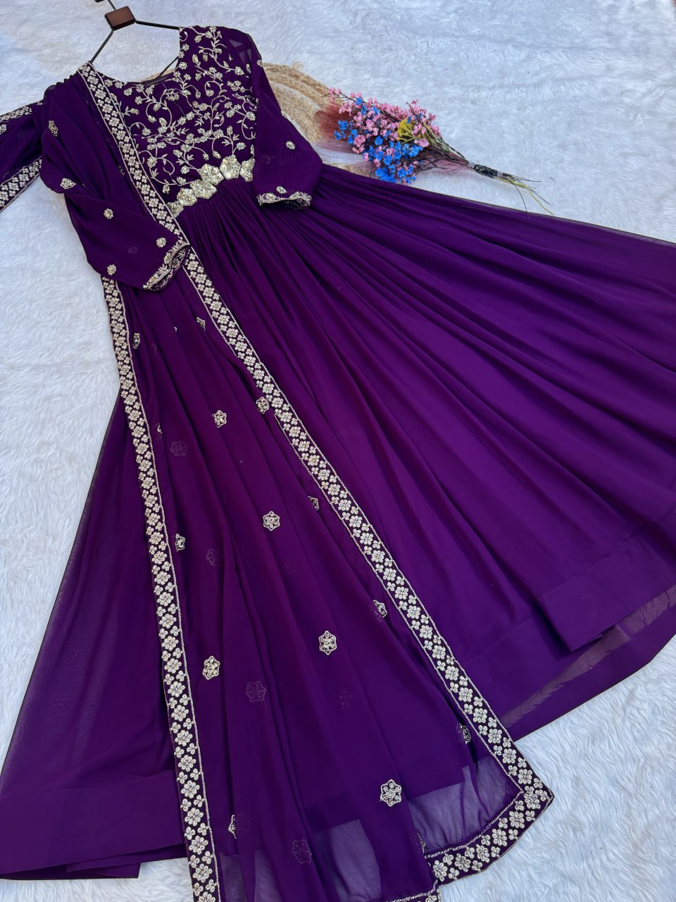 Designer Faux Blooming Anarkali Gown with Embroidered Dupatta