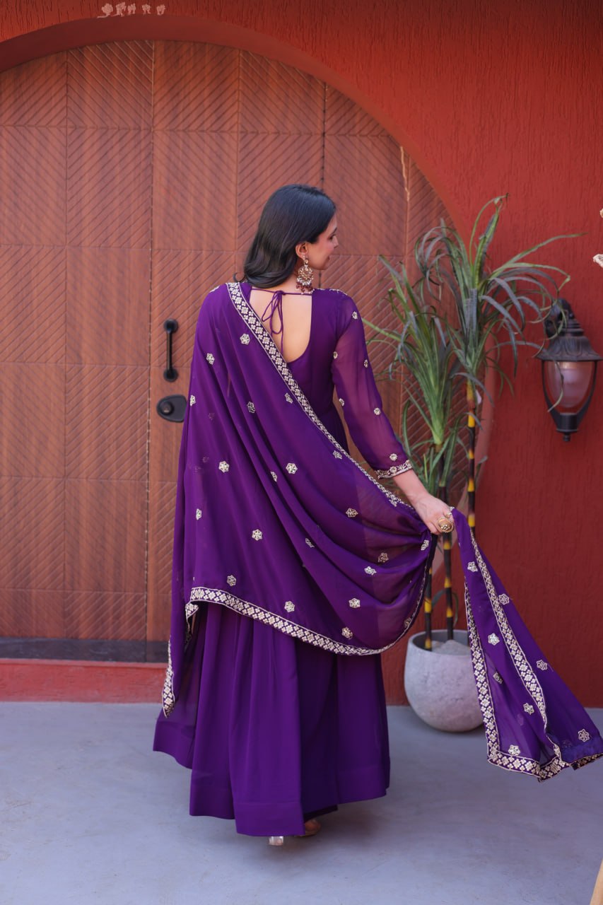 Designer Faux Blooming Anarkali Gown with Embroidered Dupatta