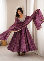 Rayesha Rayon Mirror Embroidered Gown with Pant & Golden Lace Dupatta