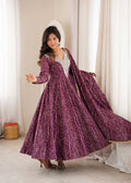 Rayesha Rayon Mirror Embroidered Gown with Pant & Golden Lace Dupatta