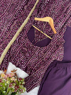 Rayesha Rayon Mirror Embroidered Gown with Pant & Golden Lace Dupatta