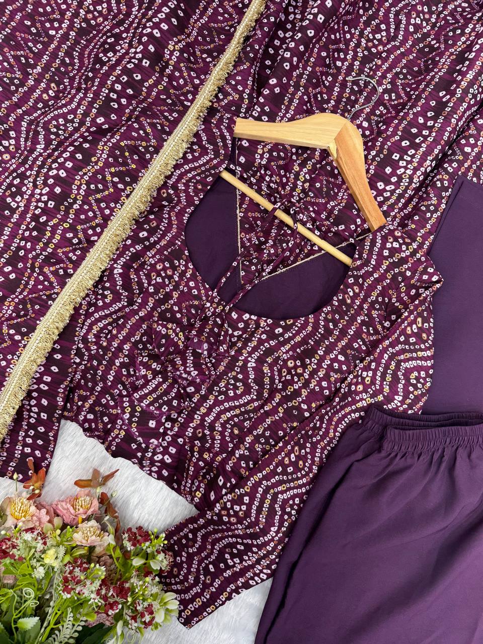Rayesha Rayon Mirror Embroidered Gown with Pant & Golden Lace Dupatta