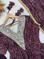 Rayesha Rayon Mirror Embroidered Gown with Pant & Golden Lace Dupatta