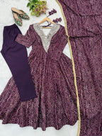 Rayesha Rayon Mirror Embroidered Gown with Pant & Golden Lace Dupatta