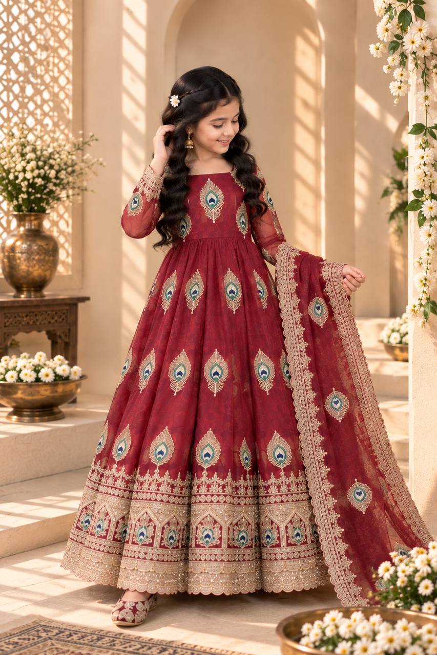 Aaradhya Fendy Silk Sequins Embroidered Mother Daughter Matching Gown Set with Pant & Dupatta
