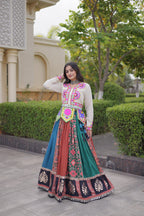 Aarohi Cotton Printed Mirror Work Lehenga with Kutchi Gamthi Embroidered Blouse