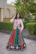 Aarohi Cotton Printed Mirror Work Lehenga with Kutchi Gamthi Embroidered Blouse