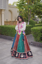 Aarohi Cotton Printed Mirror Work Lehenga with Kutchi Gamthi Embroidered Blouse