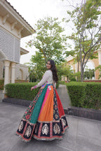 Aarohi Cotton Printed Mirror Work Lehenga with Kutchi Gamthi Embroidered Blouse