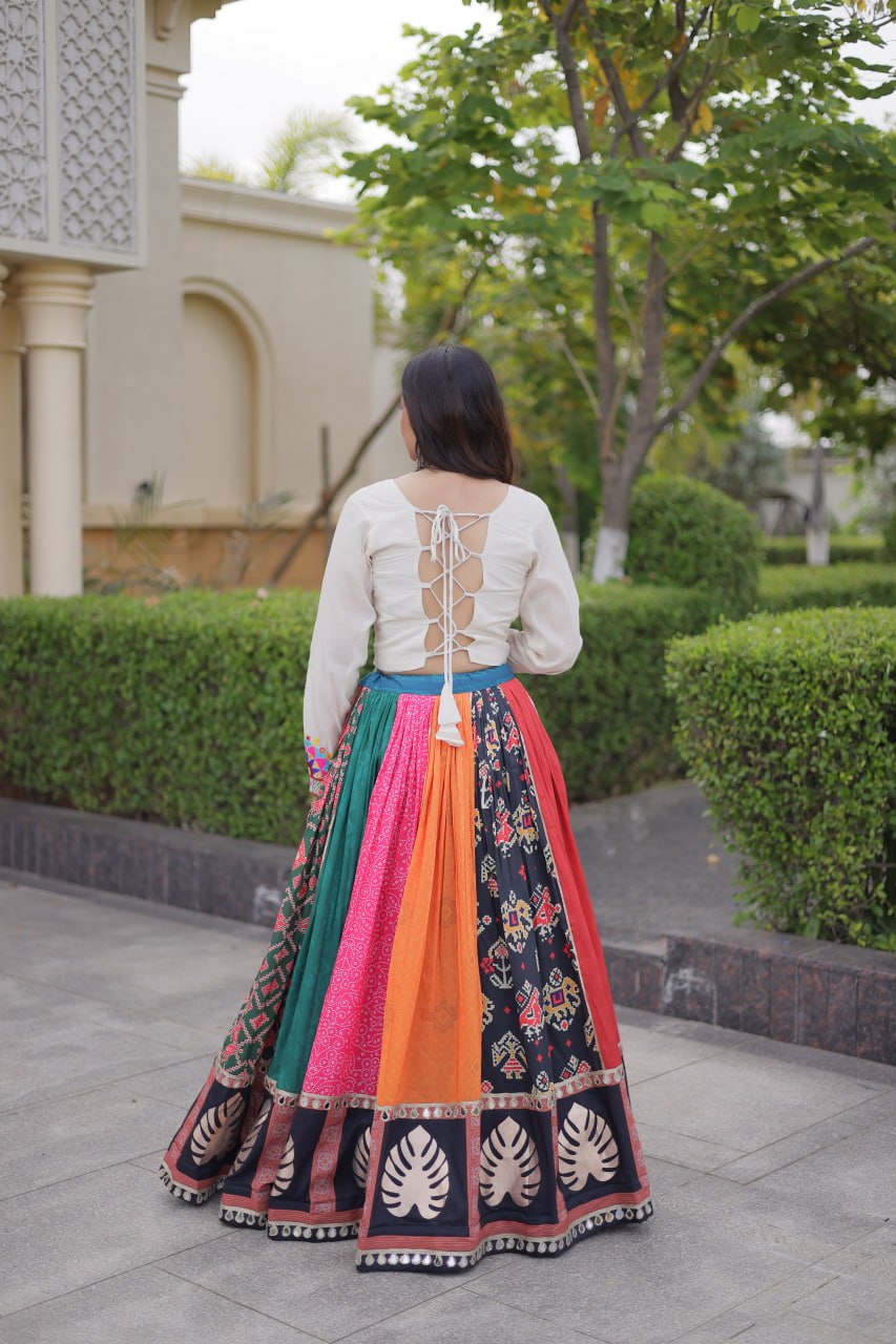 Aarohi Cotton Printed Mirror Work Lehenga with Kutchi Gamthi Embroidered Blouse