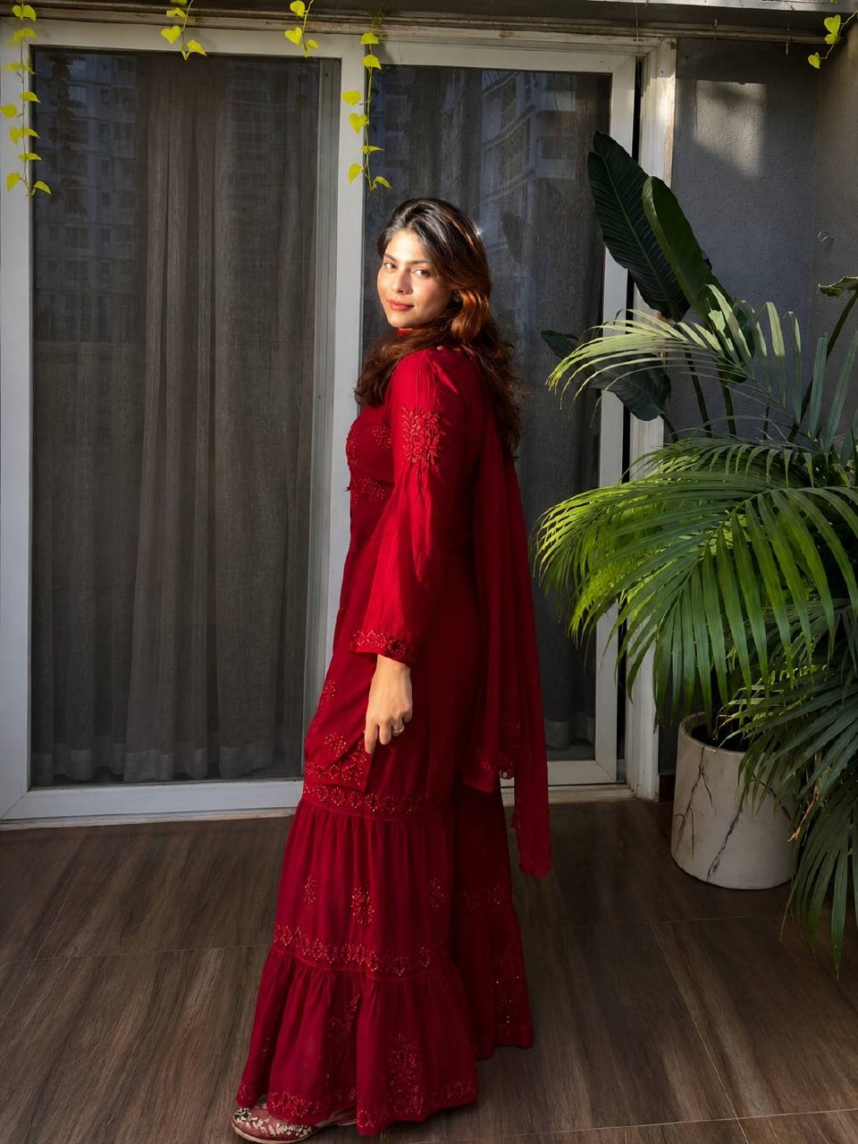 Vaishika Heavy Rayon Thread Embroidered Sharara Suit with Georgette Dupatta