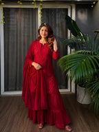 Vaishika Heavy Rayon Thread Embroidered Sharara Suit with Georgette Dupatta