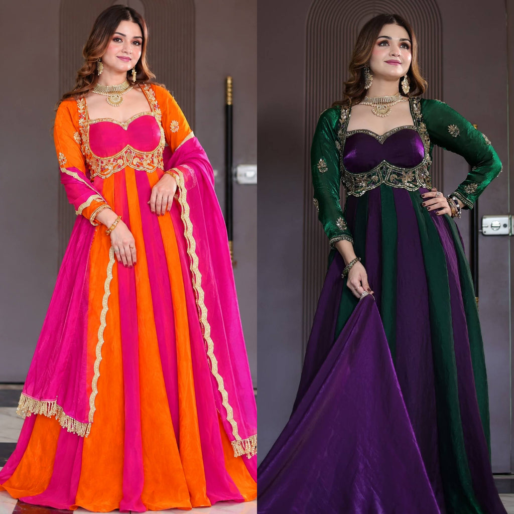Virellia Designer Heavy Fandy Silk Anarkali Suit with 3mm Sequin & Embroidery Work Dupatta