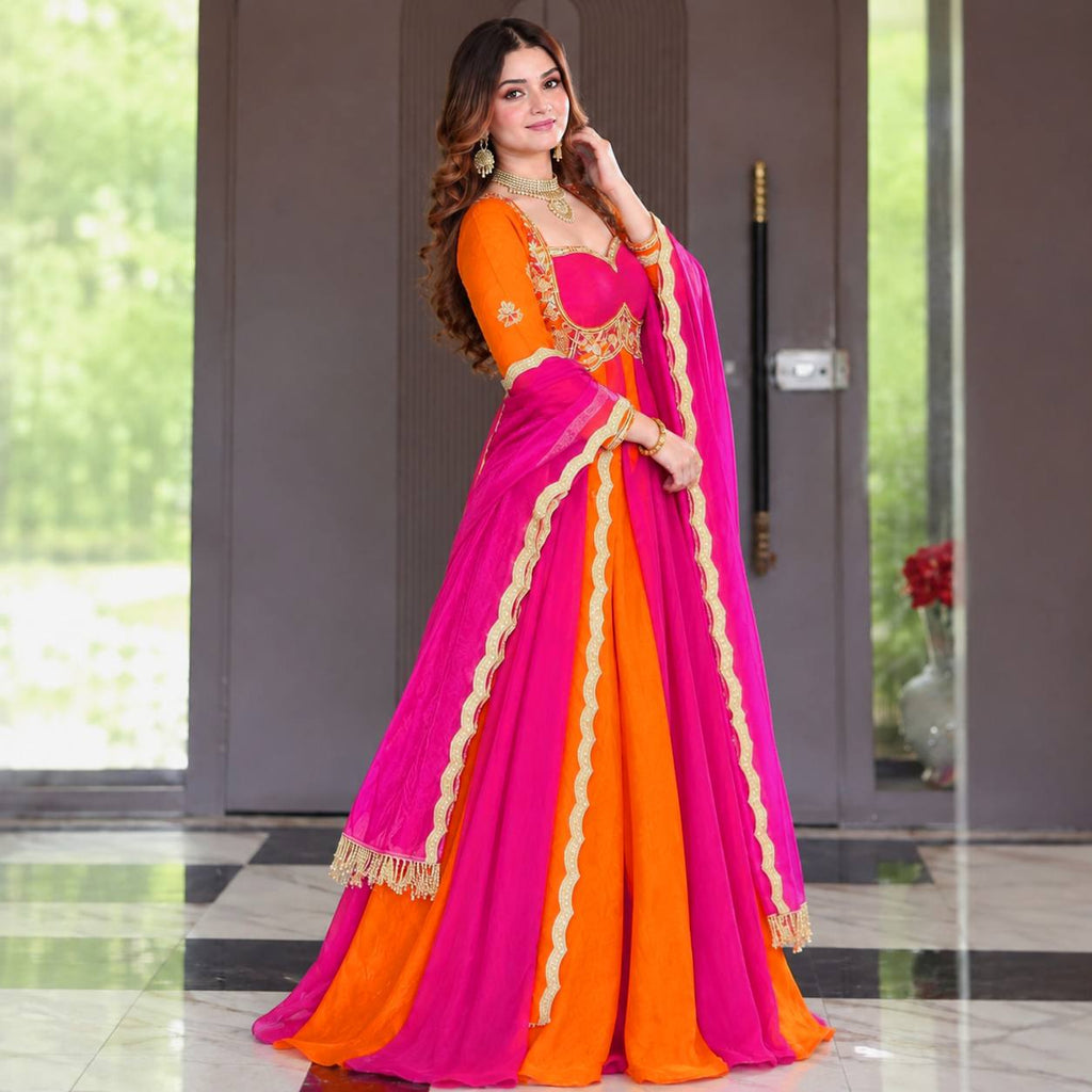 Virellia Designer Heavy Fandy Silk Anarkali Suit with 3mm Sequin & Embroidery Work Dupatta