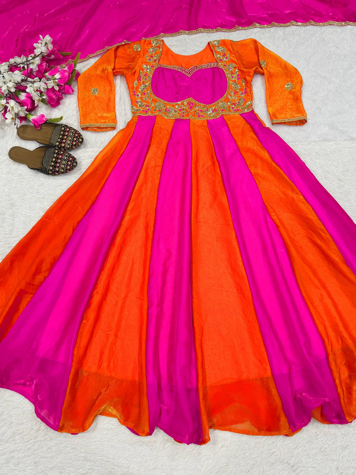Virellia Designer Heavy Fandy Silk Anarkali Suit with 3mm Sequin & Embroidery Work Dupatta