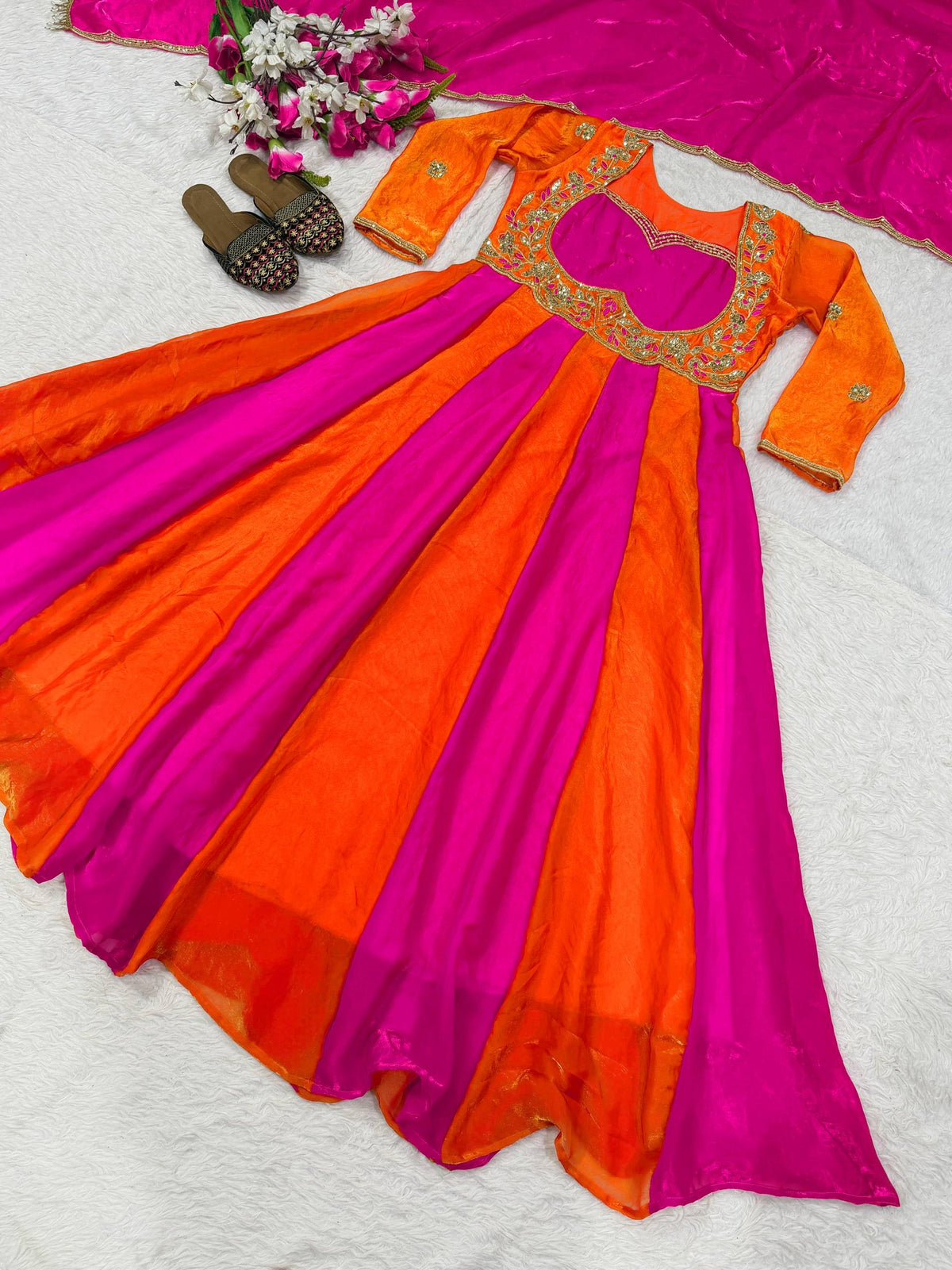 Virellia Designer Heavy Fandy Silk Anarkali Suit with 3mm Sequin & Embroidery Work Dupatta