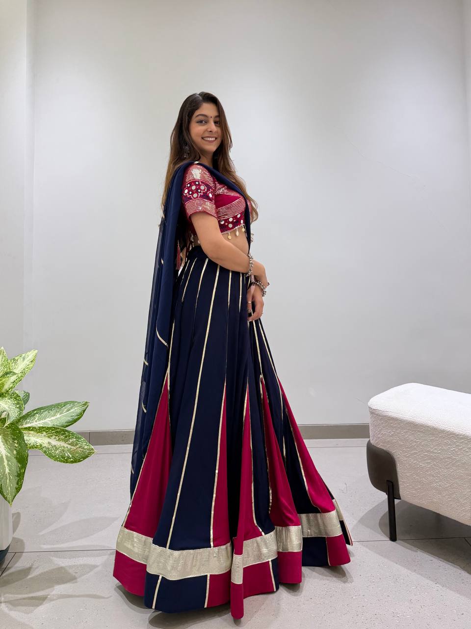 Designer Rayon Mirror Work Lehenga Choli with 6 Meter Flair and Gotta Patti Georgette Dupatta