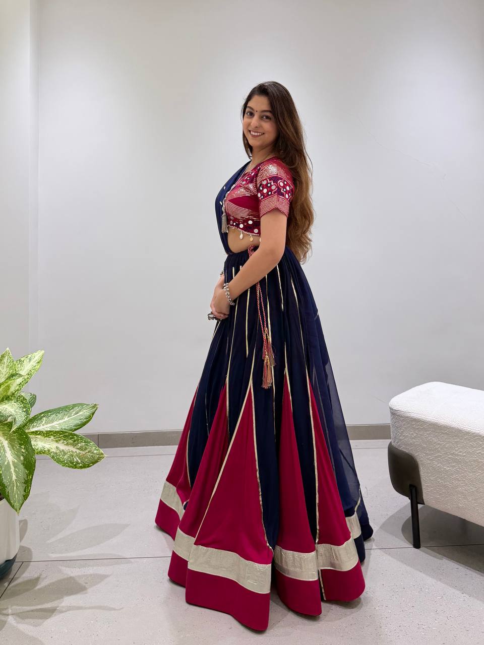 Designer Rayon Mirror Work Lehenga Choli with 6 Meter Flair and Gotta Patti Georgette Dupatta