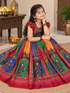 Navratri Designer Chinon Silk Lehenga Choli with Digital Print, Hand Mirror Work & Fancy Latkan Dori