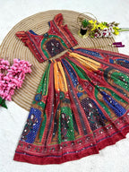 Navratri Designer Chinon Silk Lehenga Choli with Digital Print, Hand Mirror Work & Fancy Latkan Dori