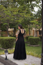 Ruhani Rust & Black Kutchi Gamthi Mirror Work 12-Metre Flair Navratri Gown