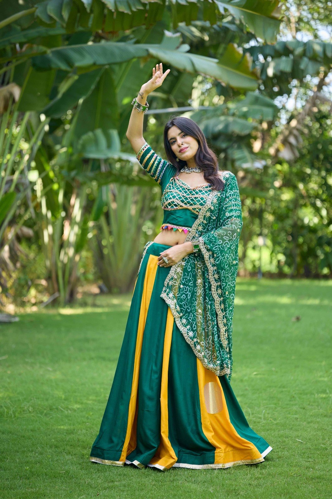 Sitara Pure Cotton Designer Lehenga Choli With 6 Meter Flair & Sequin Coding Work Bandhej Dupatta