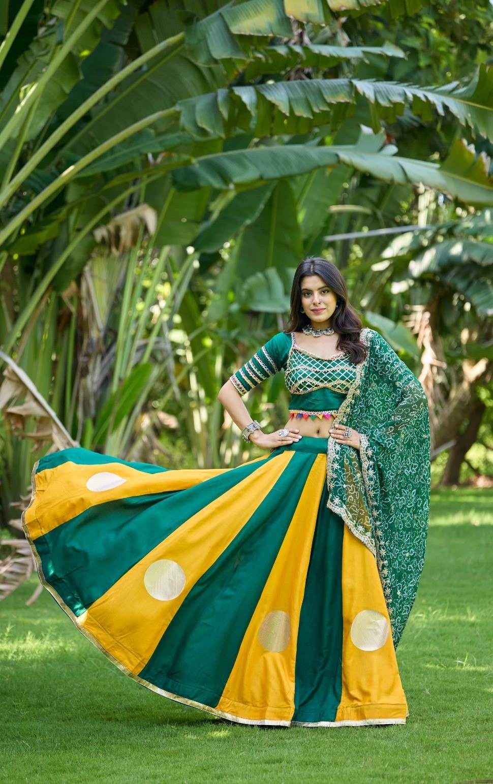 Sitara Pure Cotton Designer Lehenga Choli With 6 Meter Flair & Sequin Coding Work Bandhej Dupatta