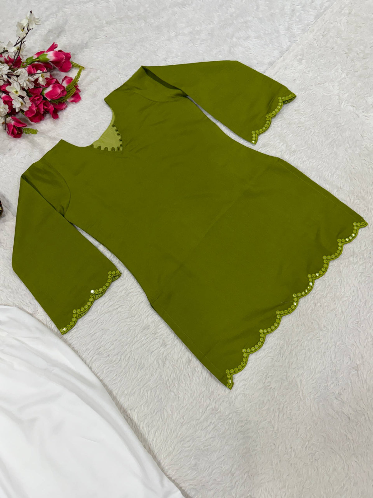 Heavy Roman Silk 5mm Sequin Embroidered Top with Matching Farshi Salwar 2-Piece Party Wear Set