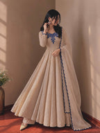 Ruhani Doremon Crush Designer Embroidery Thread Work Gown Set With 7 Meter Flair & Net Dupatta