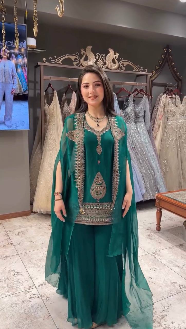 Rangoli Palazzo Set with Embroidered Shrug & Cording Sequence Work