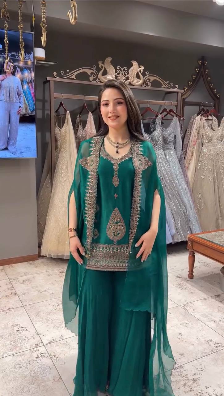 Rangoli Palazzo Set with Embroidered Shrug & Cording Sequence Work