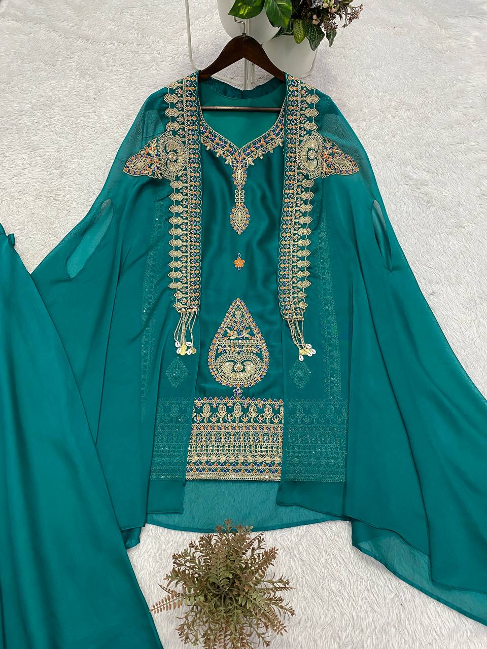 Rangoli Palazzo Set with Embroidered Shrug & Cording Sequence Work