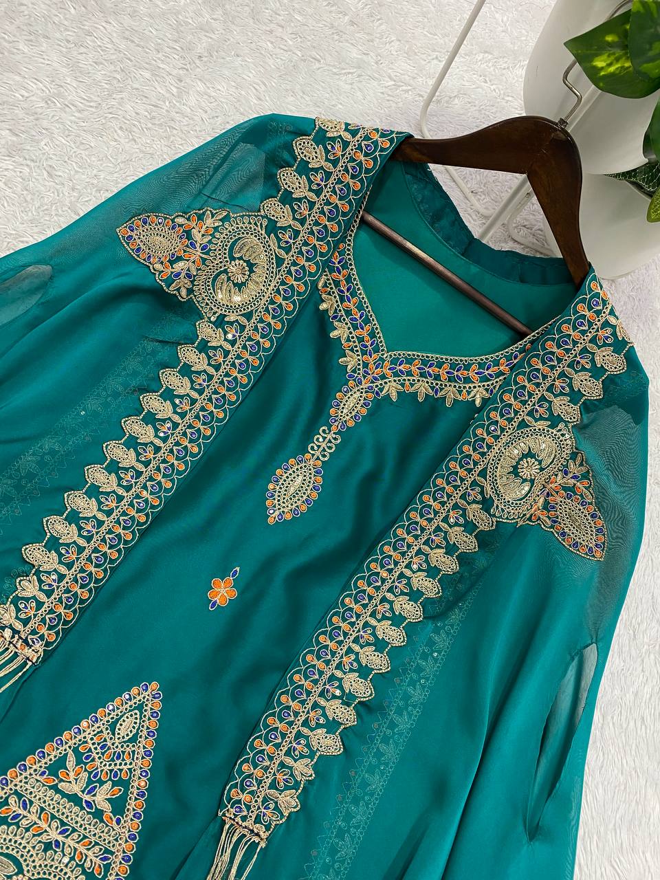 Rangoli Palazzo Set with Embroidered Shrug & Cording Sequence Work