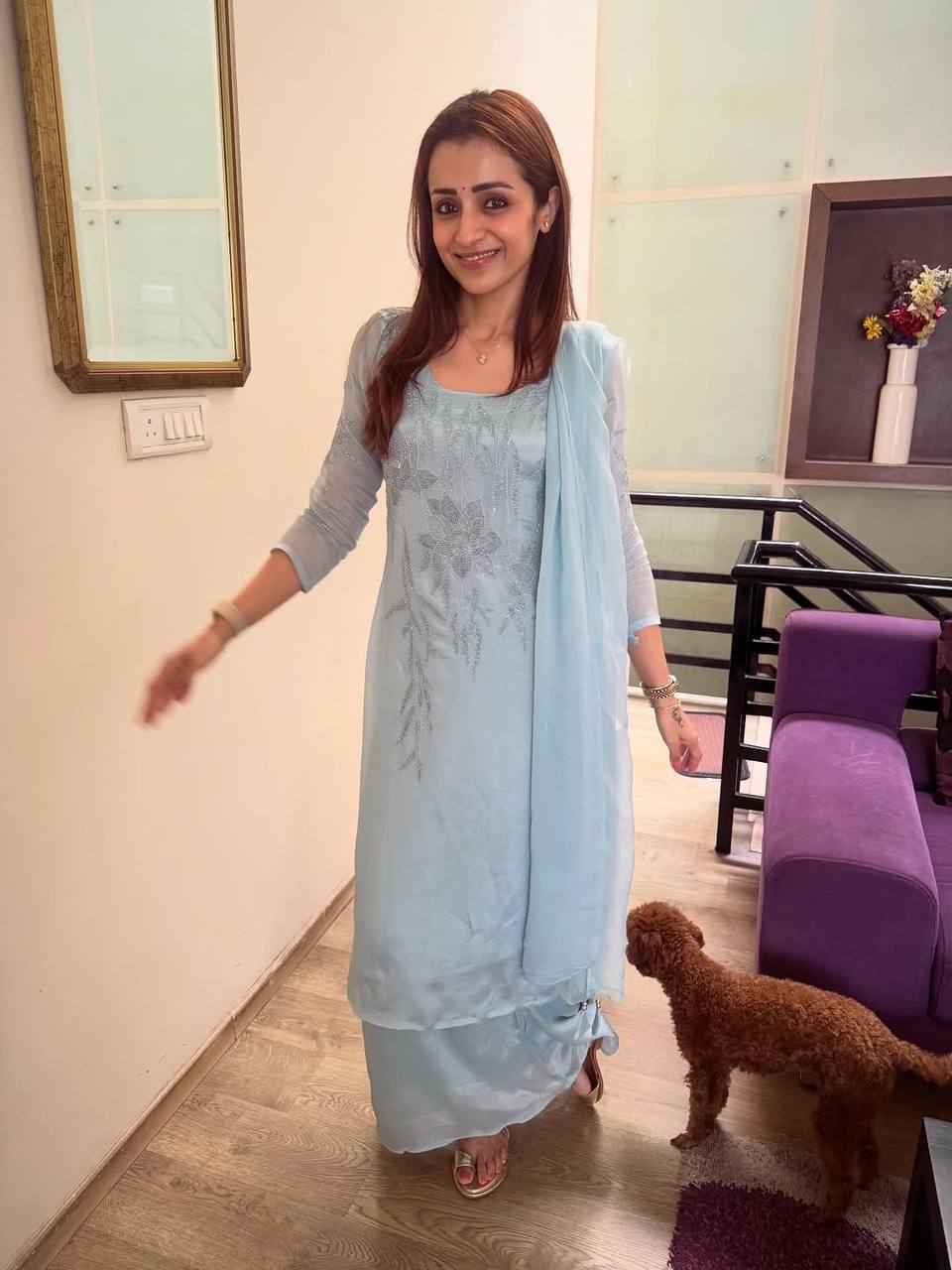 Crunchy Silk Palazzo Suit with Beads & Embroidery Work