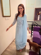 Crunchy Silk Palazzo Suit with Beads & Embroidery Work