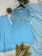 Crunchy Silk Palazzo Suit with Beads & Embroidery Work