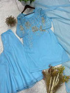 Crunchy Silk Palazzo Suit with Beads & Embroidery Work