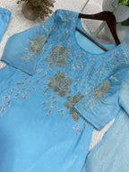 Crunchy Silk Palazzo Suit with Beads & Embroidery Work