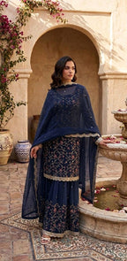 Gulnoor Luxe Thread & Zari Embroidered Sharara with Sequins Work