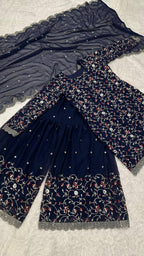 Gulnoor Luxe Thread & Zari Embroidered Sharara with Sequins Work