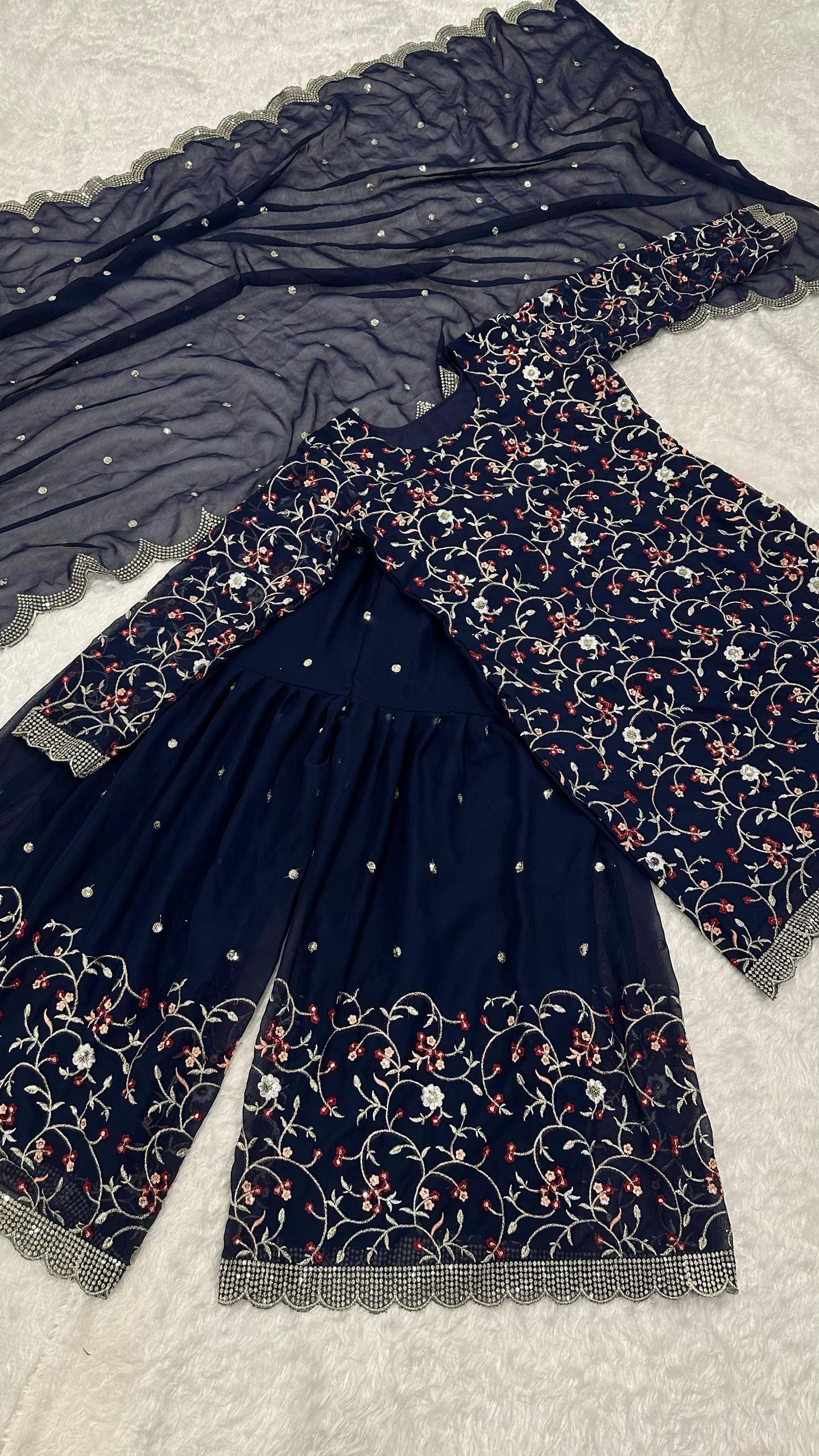 Gulnoor Luxe Thread & Zari Embroidered Sharara with Sequins Work