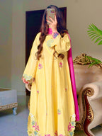 Zevriya Designer Pure Heavy HO Silk Long Embroidered Top with Full-Stitched Palazzo Pant & Tabby Digital Print Dupatta