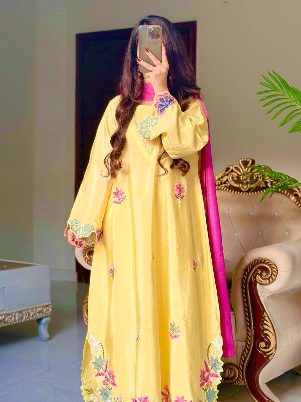 Zevriya Designer Pure Heavy HO Silk Long Embroidered Top with Full-Stitched Palazzo Pant & Tabby Digital Print Dupatta