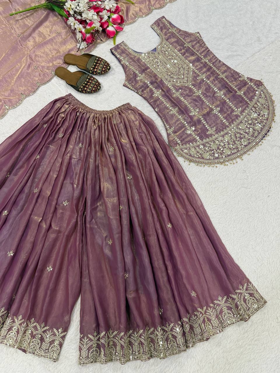 Nayantara Elisse Heavy Fendy Silk 5MM Sequence Embroidered Sharara Suit Set with Dupatta